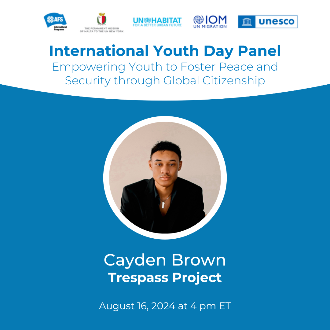 Youth Speaker Cayden Brown speaks at the United Nations headquarters